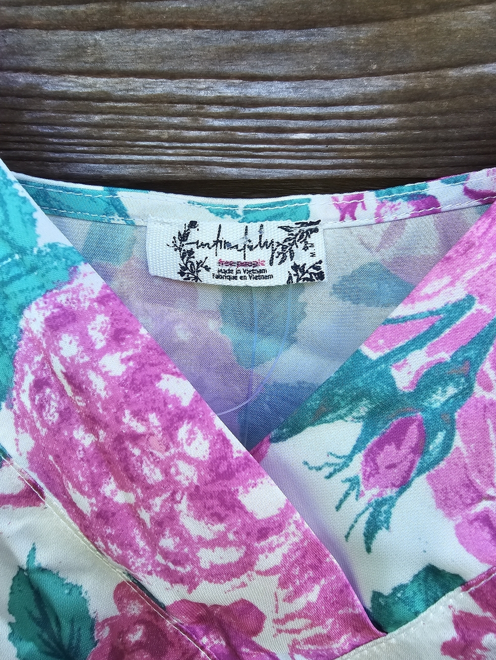 Free People Floral Handkerchief Hem Cami Tank Top Pink Green Boho Size M - Picture 3 of 7